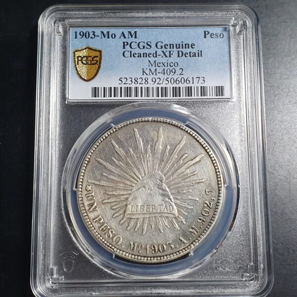 Mexico Republic 1 Un Peso 1903 Mo AM PCGS XF Detail - Image 2
