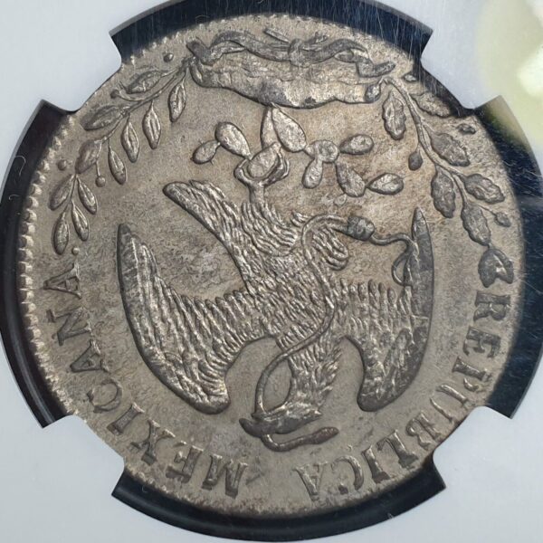 Mexico Second Republic 8 Reales 1881 Ca MG Chihuahua NGC UNC Details - Image 4