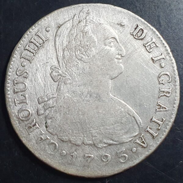 Peru Spanish Colonial 8 Reales Carol Carolus IIII 1793 LM IJ Lima Mint - Image 2