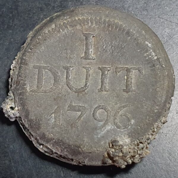Netherlands Indies VOC Noodmunt 1 Duit Tin 1796 Scholten 486 RRRR