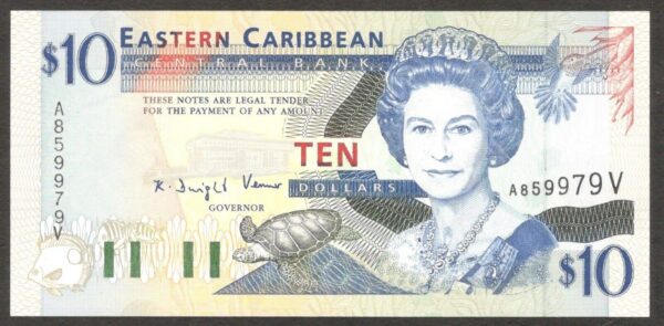 Saint St. Vincent Eastern Caribbean 10 Dollars Queen Elizabeth II P-32v 1994 UNC