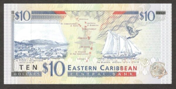 Saint St. Vincent Eastern Caribbean 10 Dollars Queen Elizabeth II P-32v 1994 UNC - Image 2