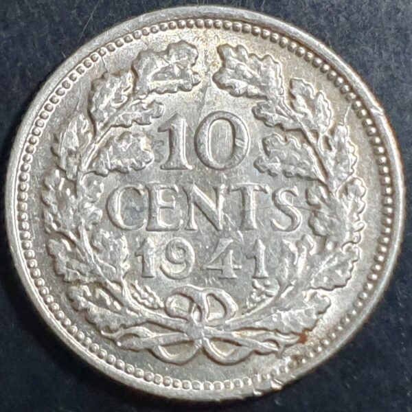 Netherlands 10 Cents Wilhelmina 1941 UNC Luster - Image 2