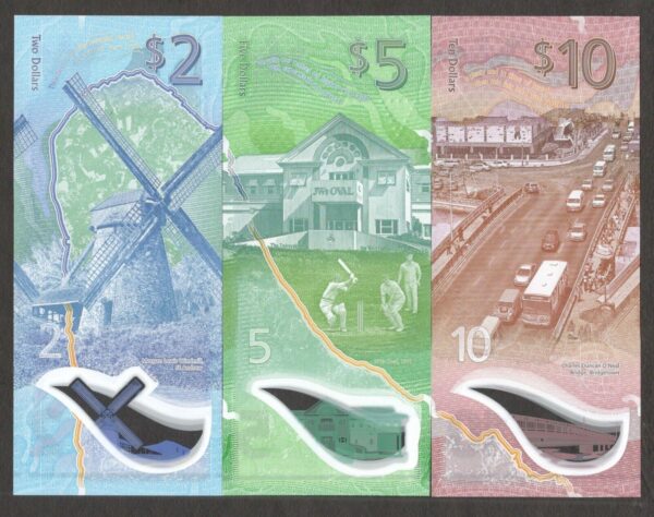 Set 3 Pcs Barbados 2 5 10 Dollars 2022 NEW Polymer UNC - Image 2
