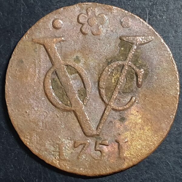 Netherlands East Indies VOC Holland Indonesia 1 One Duit 1751 Rosette Mintmark