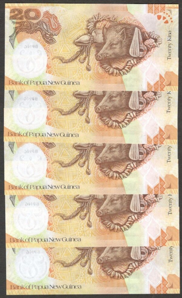 Lot 5 Pcs Papua New Guinea 20 Kina Commemorative 35th Year P-36 2008 UNC - Image 2