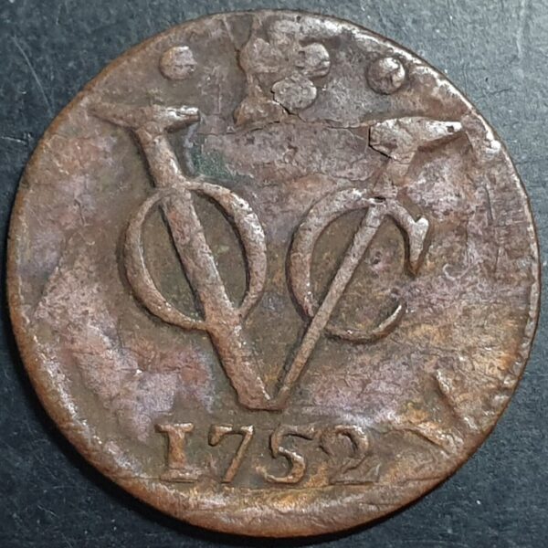 Netherlands East Indies VOC Holland Indonesia 1 One Duit 1752 Rosette Mintmark