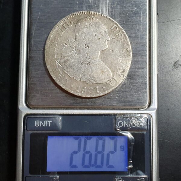 Mexico Spanish Colonial 8 Reales Carolus IIII 1801 PTS PP Double Struck Error - Image 5