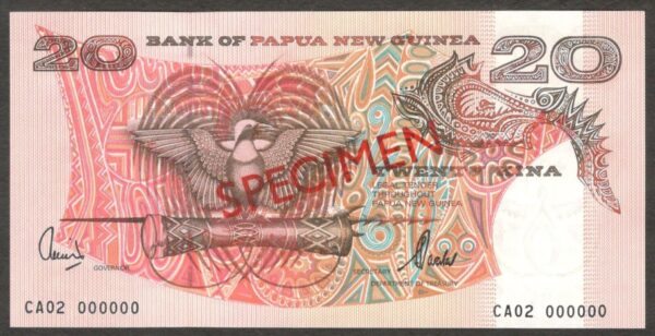 Papua New Guinea 20 Kina P-10es 2002 Specimen CA02 000000 UNC