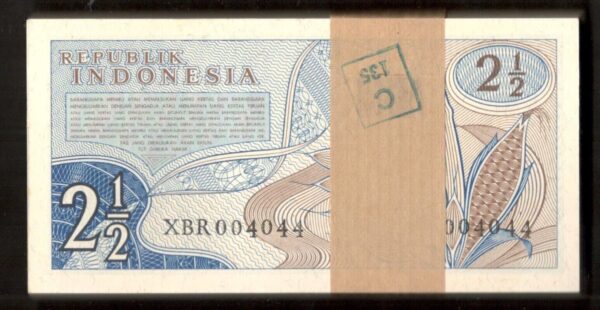 Lot 100 Pcs 1 Bundle Indonesia 2 1/2 2.5 Rupiah 1961 UNC Original Seal - Image 2