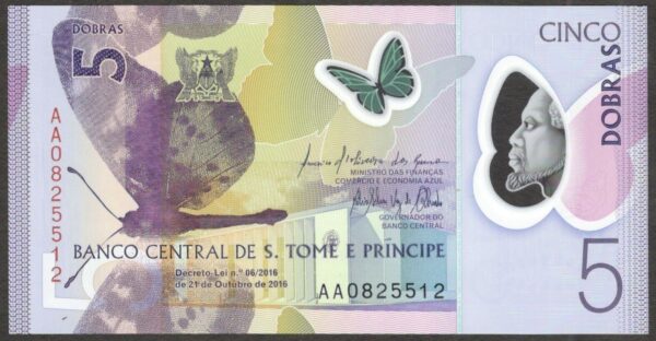 Sao Tome E Principe St Thomas 5 Dobras Polymer 2016 Block AA UNC
