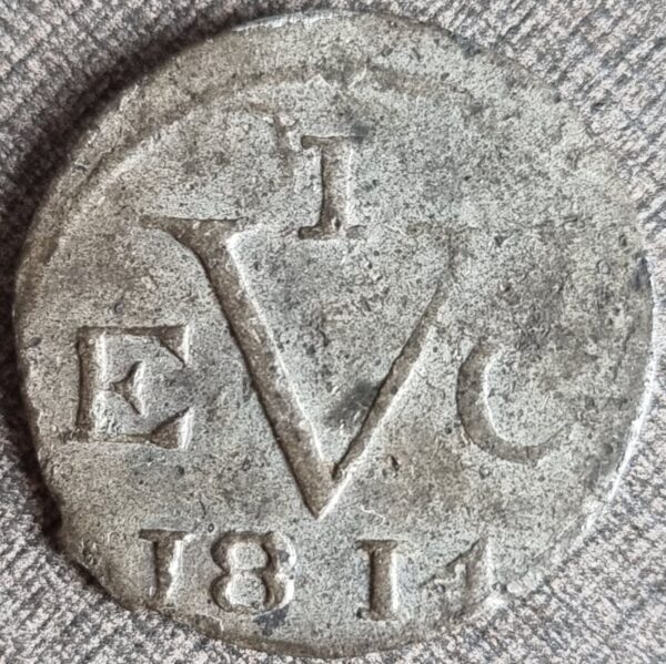 Netherlands Indies VEIC 1 Doit Duit Tin 1814 XF Original Luster - Image 4