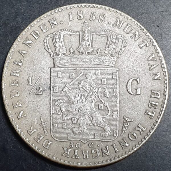 Netherlands 1/2 0.5 Gulden Willem III 1858 VF Sharp Detail