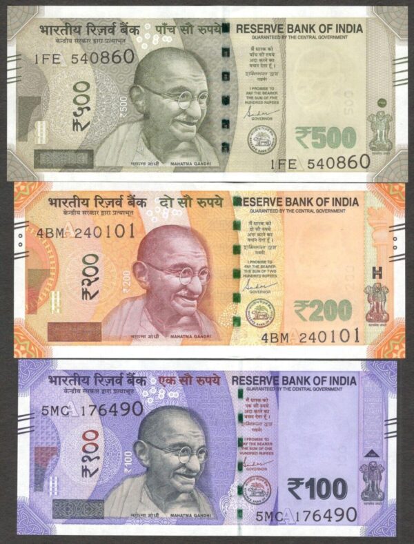 Full Set 6 Pcs India 10 20 50 100 200 500 Rupees 2018-2022 UNC - Image 3