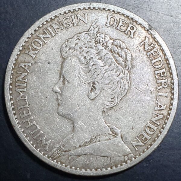 Netherlands 1 Gulden Wilhelmina Crown 1912 VF Sharp Detail