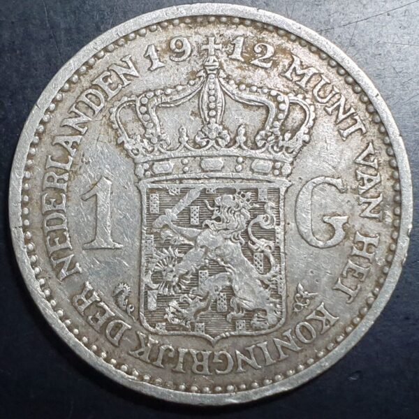 Netherlands 1 Gulden Wilhelmina Crown 1912 VF Sharp Detail - Image 2
