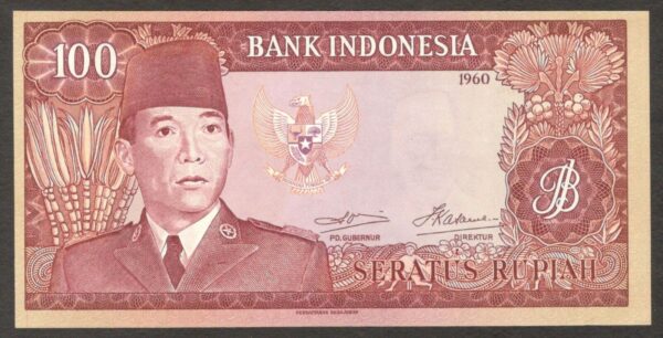 Indonesia 100 Rupiah President Soekarno Replacement P-86* 1960 UNC - Image 2
