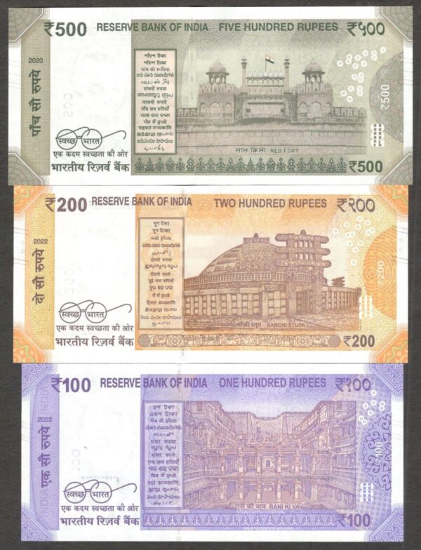 Full Set 6 Pcs India 10 20 50 100 200 500 Rupees 2018-2022 UNC - Image 4