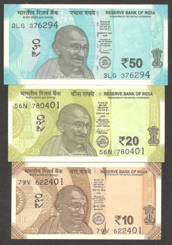 Full Set 6 Pcs India 10 20 50 100 200 500 Rupees 2018-2022 UNC - Image 5