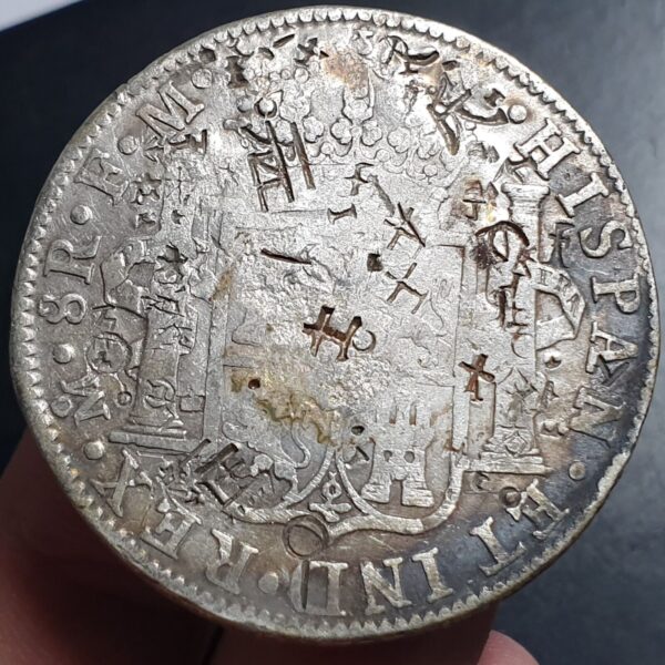 Mexico Spanish Colonial 8 Reales Carol Carolus IV 1789 Mo FM Chinese Chopmark - Image 2