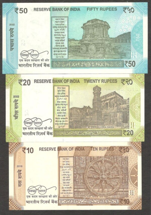 Full Set 6 Pcs India 10 20 50 100 200 500 Rupees 2018-2022 UNC - Image 6