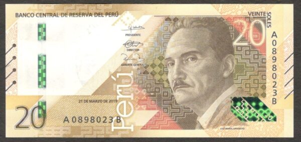 Peru 20 Nuevo Soles Jose Maria Arguedas Eagle P-197 2019 UNC