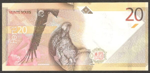 Peru 20 Nuevo Soles Jose Maria Arguedas Eagle P-197 2019 UNC - Image 2