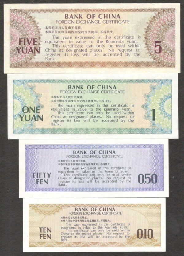 Set 4 Pcs China Foreign Exchange Certificate 1 5 Yuan 10 50 Fen 1979 UNC - Image 2