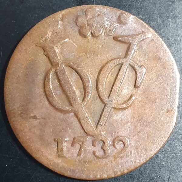 Netherlands East Indies VOC Holland Indonesia 1 One Duit 1732 Rosette Mintmark