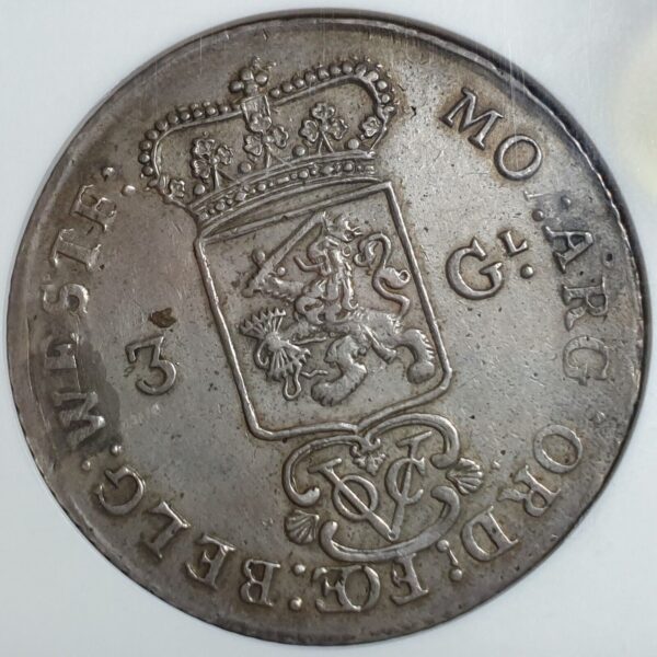 Netherlands East Indies West Friesland VOC Indonesia 3 Gulden 1786 NGC AU Detail