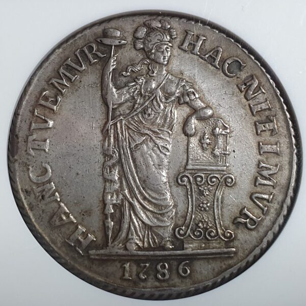 Netherlands East Indies West Friesland VOC Indonesia 3 Gulden 1786 NGC AU Detail - Image 3