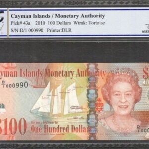Cayman Island 100 Dollars Queen Elizabeth II 2010 P-43a PCGS Gold Shield 66 OPQ