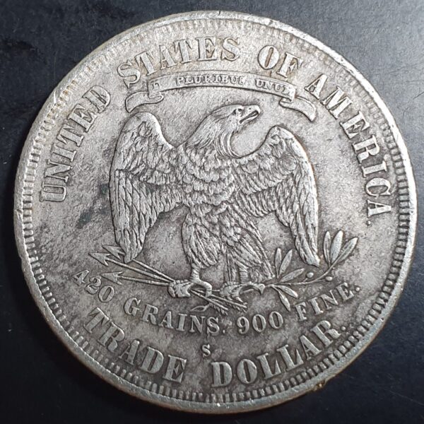 United States of America Silver Trade Dollar 420 Grains 900 Fine 1877 S - Image 2