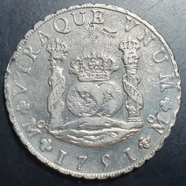 Mexico Spanish Colonial 8 Reales Two Pillar Ferdin Ferdinand VI 1751 Mo MF