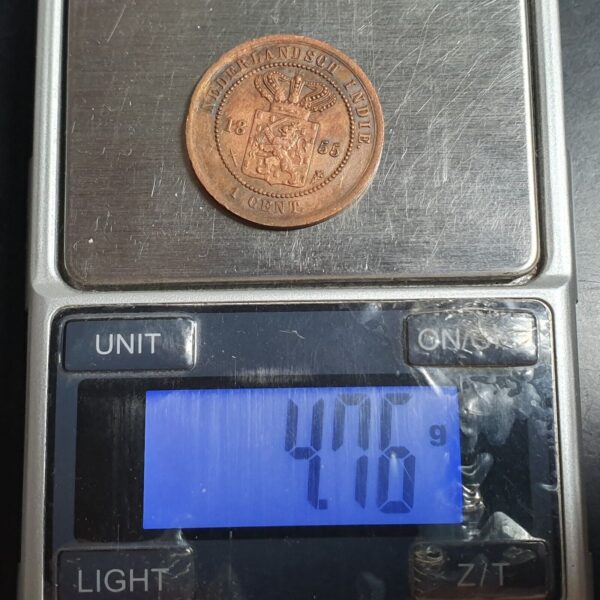 Netherlands East Indies Indonesia 1 Cent 1855 XF KEYDATE Mint only 100,000 Pcs - Image 3