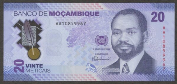Mozambique 20 Meticais Polymer AA Prefix P-155 2024 UNC