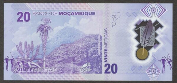 Mozambique 20 Meticais Polymer AA Prefix P-155 2024 UNC - Image 2