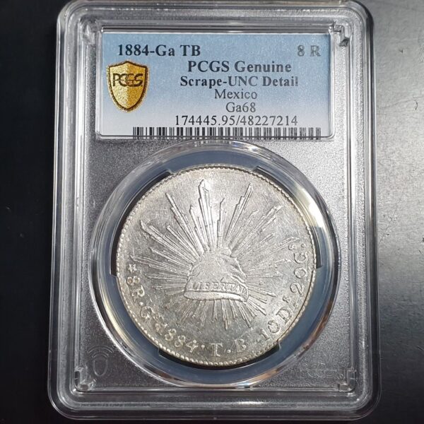 Mexico Second Republic 8 Reales 1884 Ga TB Guadalajara Mint PCGS UNC Detail