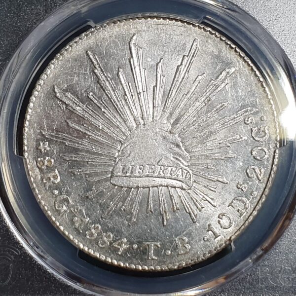 Mexico Second Republic 8 Reales 1884 Ga TB Guadalajara Mint PCGS UNC Detail - Image 2