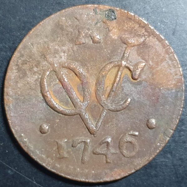 Netherlands East Indies VOC Zeeland Indonesia 1 One Duit 1746 Castle Mintmark