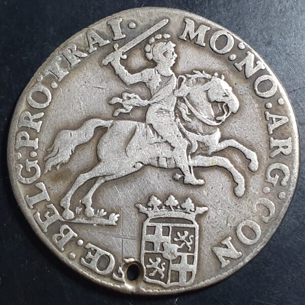Netherlands Utrecht Ducaton Silver Horse Rider 1791 VF Hole