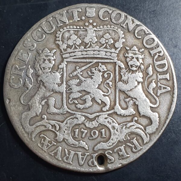 Netherlands Utrecht Ducaton Silver Horse Rider 1791 VF Hole - Image 2