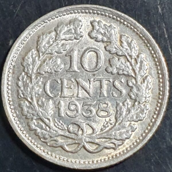 Netherlands 10 Cents Wilhelmina 1938 UNC Luster