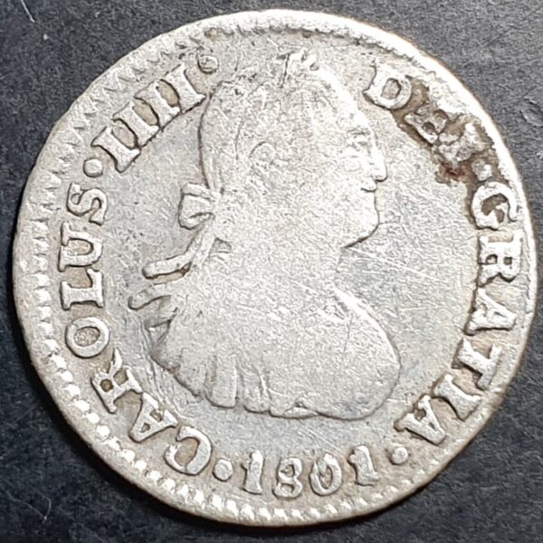 Mexico Spanish Colonial 0.5 1/2 Real Carol Carolus IIII 1801 Mo FM Mexico Mint