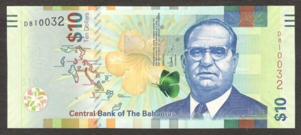 Bahamas 10 Dollars Lighthouse Sir Stafford Lofthouse Sands P-79 2016 UNC