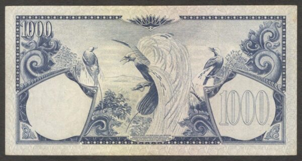 Indonesia 1,000 1000 Rupiah 3 Letter Thomas de La Rue P-71a 1959 XF - Image 2