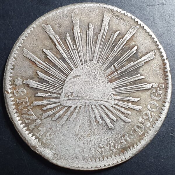 Mexico First Republic 8 Reales 18XX Zs OM Zacatecas Mint Fine