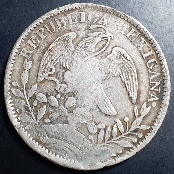 Mexico First Republic 8 Reales 18XX Zs OM Zacatecas Mint Fine - Image 2