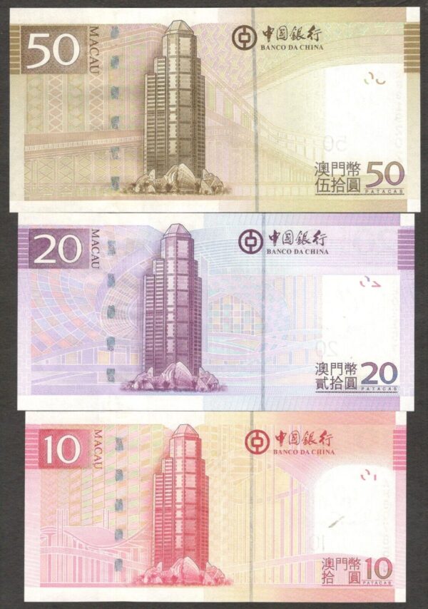 FullSet 6 Pcs Macau Macao 1000 500 100 (1st AAPrefix) 50 20 10 Patacas 2008 UNC - Image 6