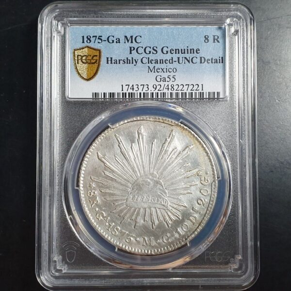Mexico Second Republic 8 Reales 1875 Ga MC Guadalajara Mint PCGS UNC Detail - Image 2